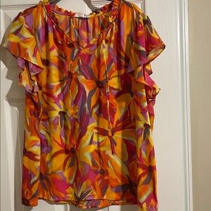 Cynthia Rowley Vibrant Floral Ruffle Blouse